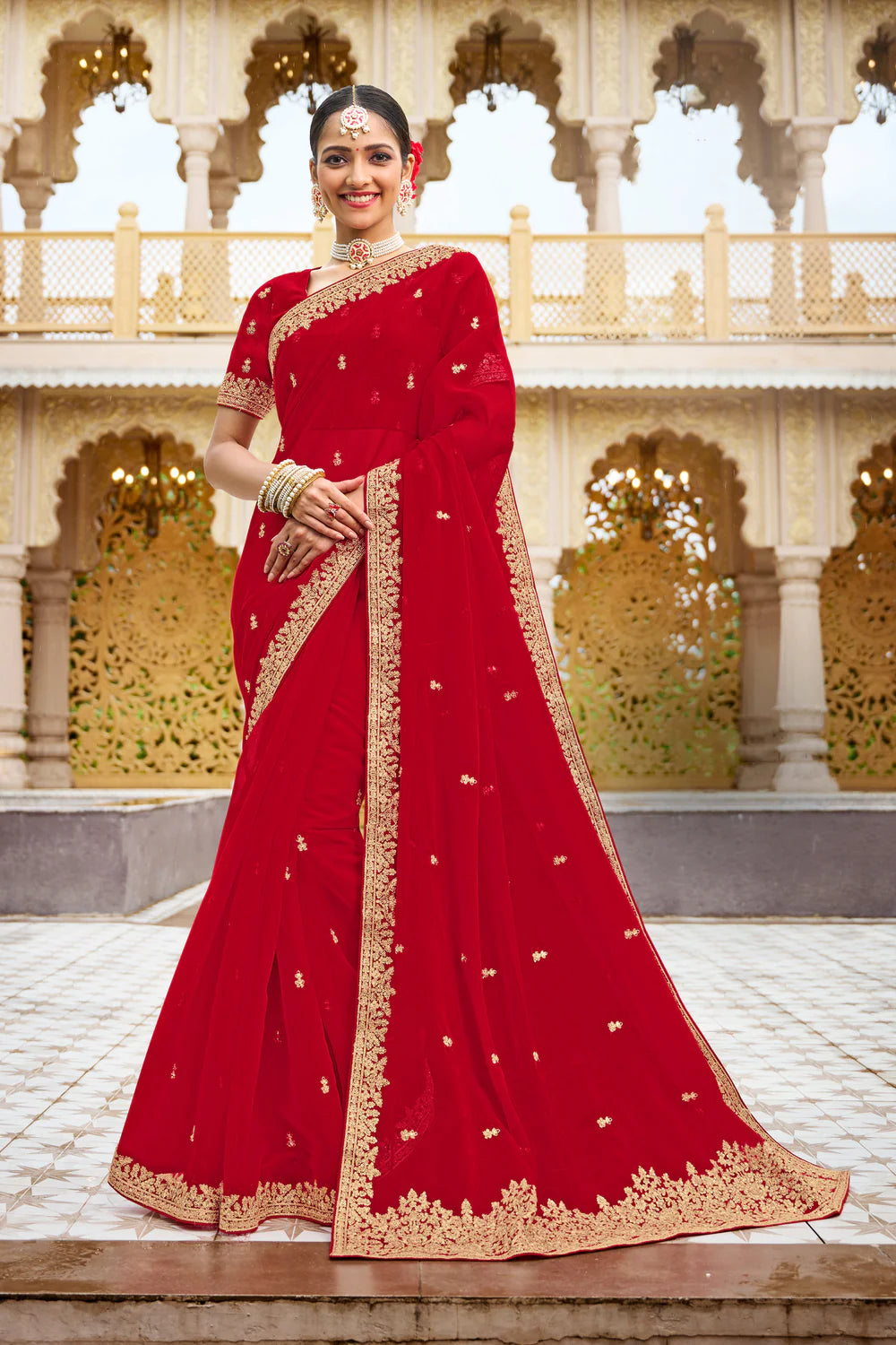 MALMAL N-2216 Organza Red Saree