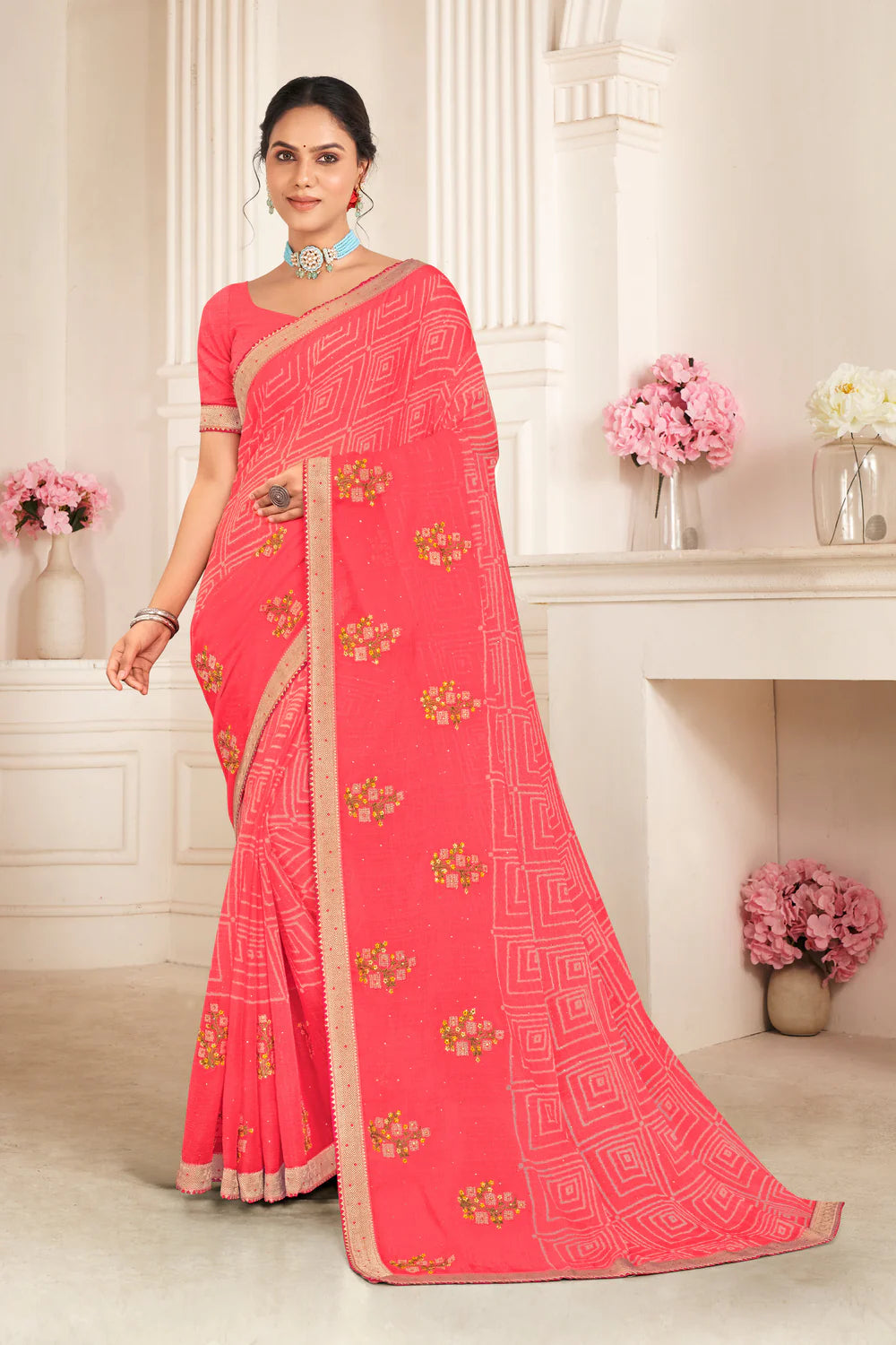 Khas-Khas S-1578 Chiffon Pink Saree Laxmipati Khas-Khas S-1578 Chiffon Pink Saree